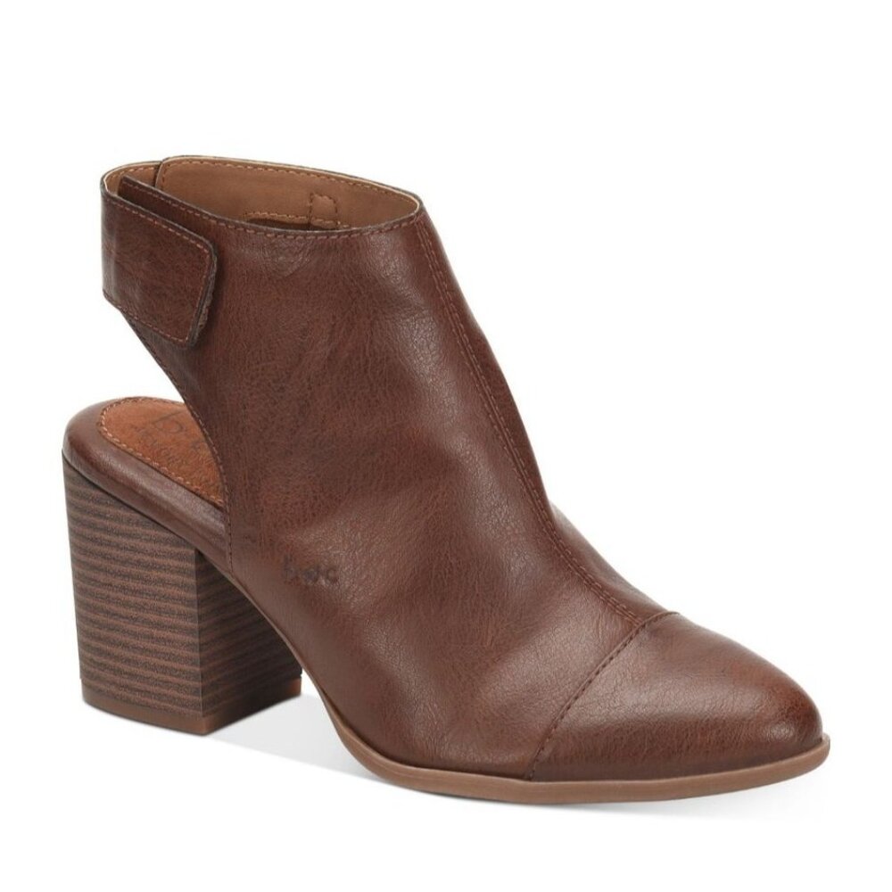 B.Ø.C Bingley Brown Leather Shooties Ankle Boots 8M Stacked Heel Slingback Point